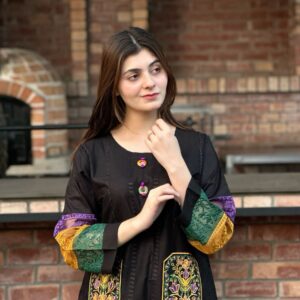 2PC Fancy Embroidery Front Pocket Style Doria Cotton Suit