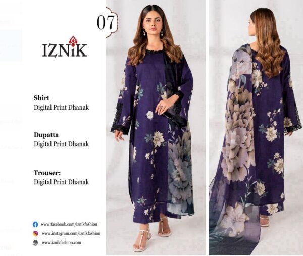 Iznik 3PC Dhanak Digital Printed Bana Dora Style-3