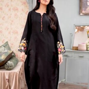Sara Black Elegance Embroidered Long Shirt 2PC Suit